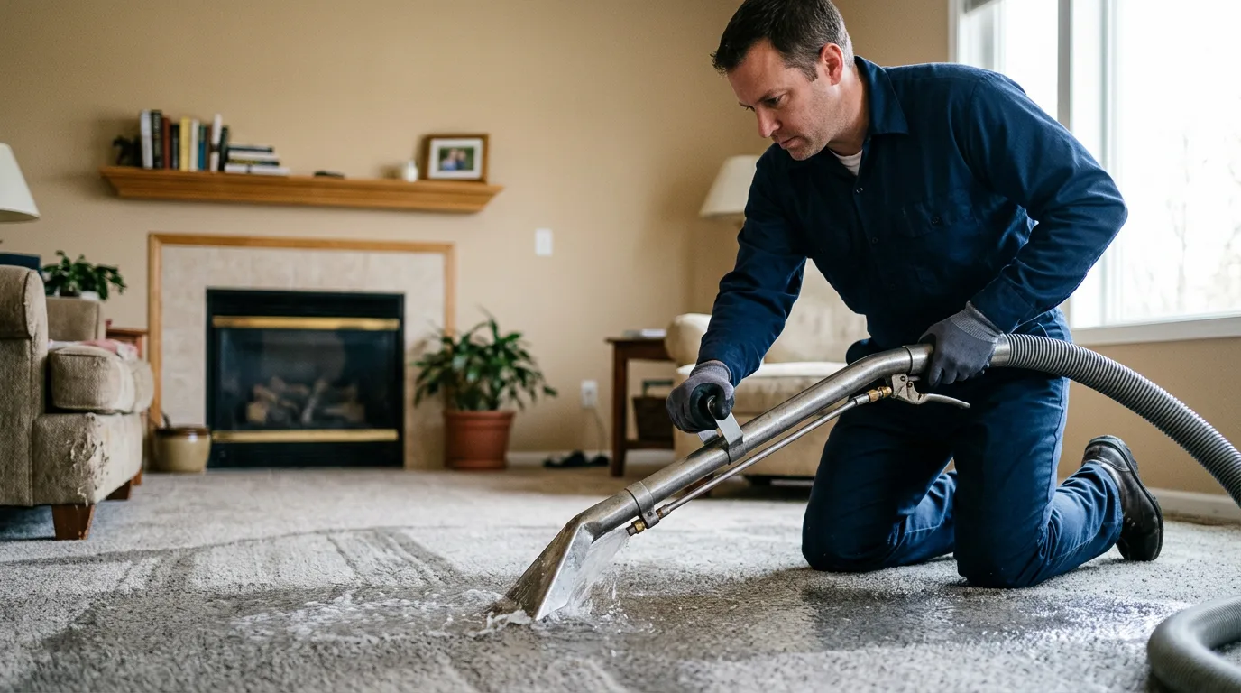 Water damage restoration technician working near Farmingdale, ME